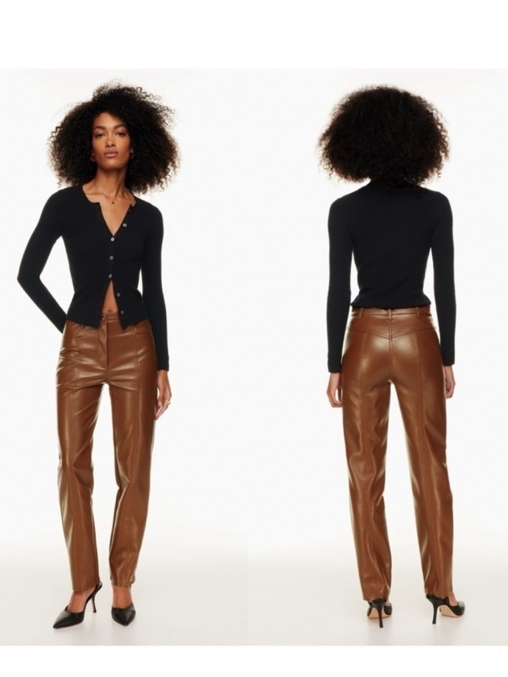Aritzia Wilfred Rebel Vegan Leather Pants Cognac Brown Size 4 High Waisted